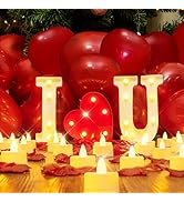 Homemory I Love U Light Up Letters Proposal Decorations, I Love U Sign with 24Pcs Flameless Candl...