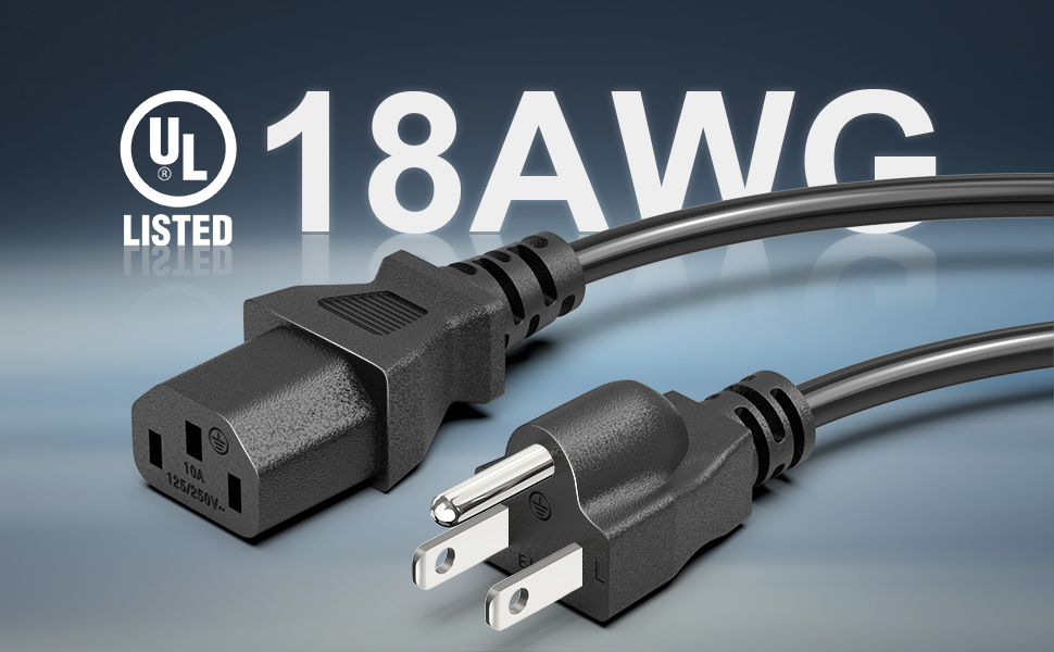 tv computer monitor printer 3 prong ac power cord cable