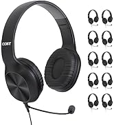 Coby Wired Headphones, 10-Pack, Folding On-Ear Headset with Microphone, Cushioned Earpads, Bundle...