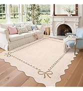 GarveeHome Scalloped Bow Rug for Living Room, Solid Beige Rug for Dorm, Washable Rugs 5x7 Soft Lo...