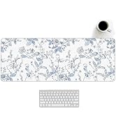 Light Blue Mouse Pad Blue Flroal Desk Mat, Flower Large Desk Mouse Pad Aesthetic, Chinoiserie Gam...