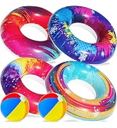 6PCS Pool Floats Kids, 4 Pcs Swim Tubes Rings &amp; 2 Pcs Beach Balls, Inflatable Pool Floaties Water...
