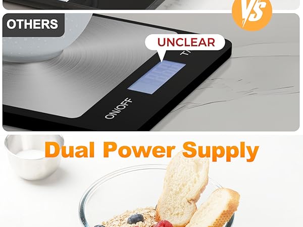 Atogou Food Scale, 33lb/15kg Rechargeable Kitchen Scale with Full-View Backlit LCD Display