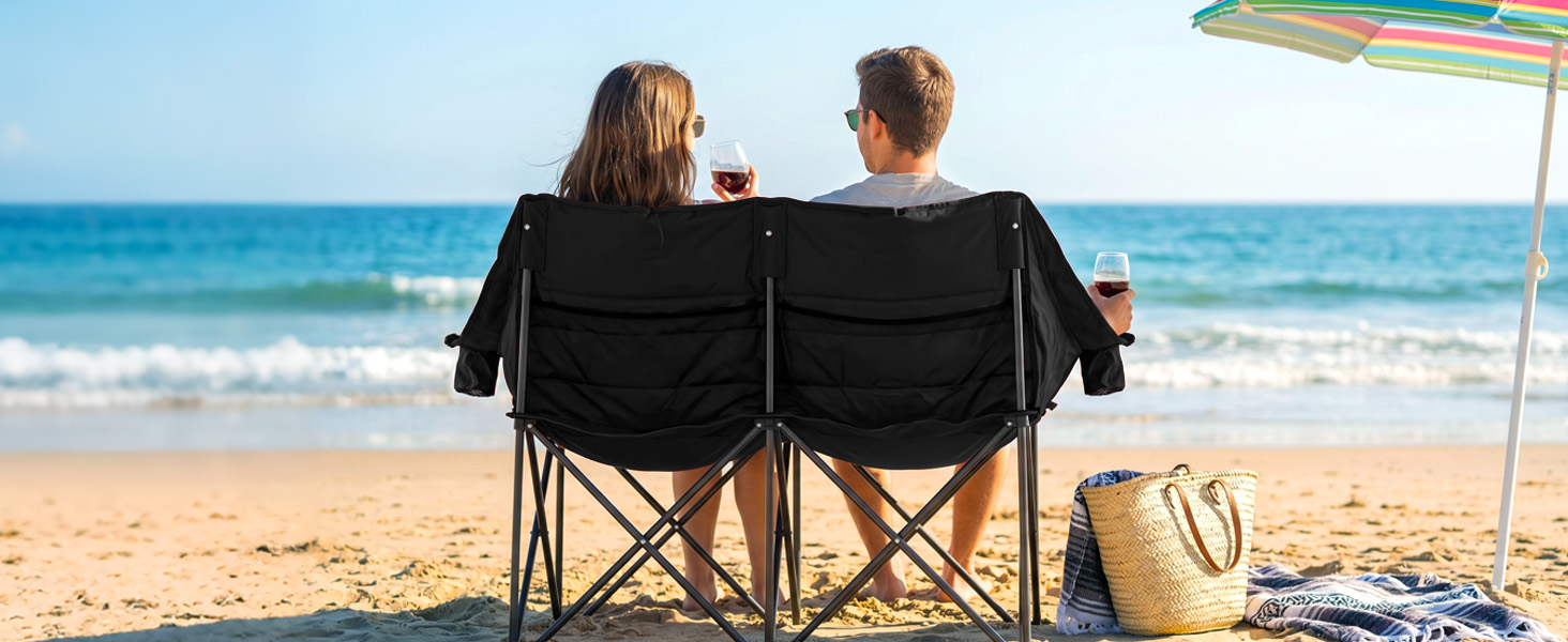 Youtanic Double Folding Loveseat Camping Couch with Pocket