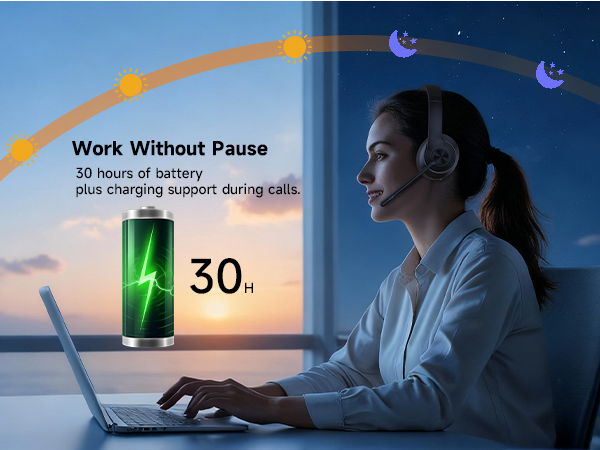 wireless headset with mic remote work bluetooth computer headphones office call center lightweight