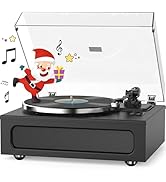 WOCKODER Vinyl Record Player All-in-1 LP Turntable Built-in Four Speakers HiFi Belt Drive System ...