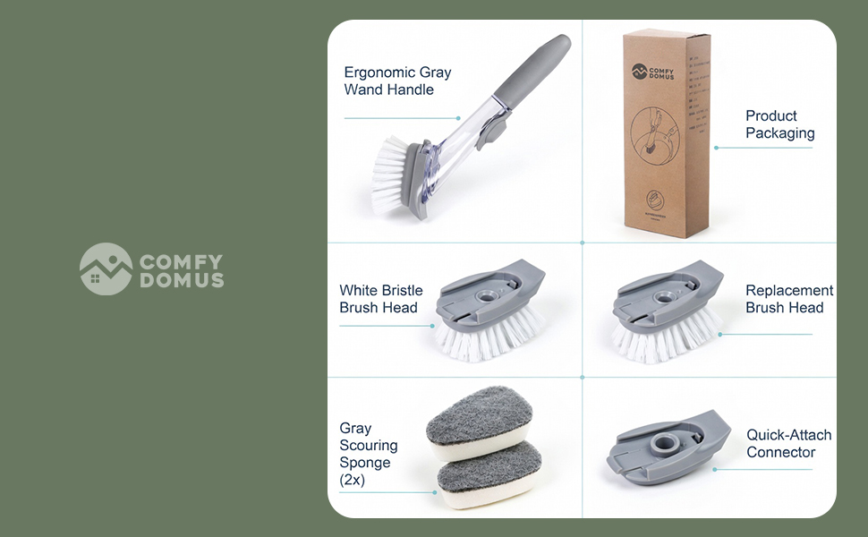 soap dispensing cleaning wand kit with bristle scrub brush and sponge