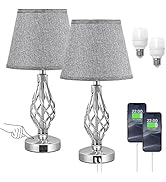 Touch Table Lamps for Bedside, Small 3 Way Dimmable Touch Lamps with USB C Charging Ports and Spi...