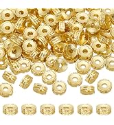 PH PandaHall 6mm Flat Round Spacer Beads 100pcs Golden Bracelet Beads Carved Roundelle Spacer Bea...