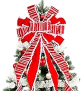 Christmas Tree Topper Christmas Wreath Bow, 52 * 13 inches Large Tree Toppers Bow with White Poly...