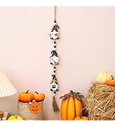 Ni-JASW Gnomes Halloween Wooden Bead Garlend with Rustic Tassels, Black White Wall Hanging Orname...