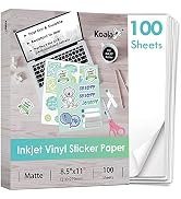 Koala Printable Vinyl Sticker Paper for Inkjet Printer - 100 Sheets Sticker Printer Paper Matte W...