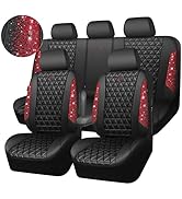 CAR PASS Bling Diamond Black Leather Car Seat Covers Full Set Interior Sets, Waterproof Shining G...