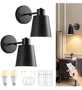 Black Battery Operated Wall Sconces Set of Two with Remote, Rechargeable Battery Powered Wall Lig...