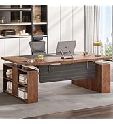 SEDETA 63" Executive Standing Desk with Storage, Executive Height Adjustable Desk with Power Outl...