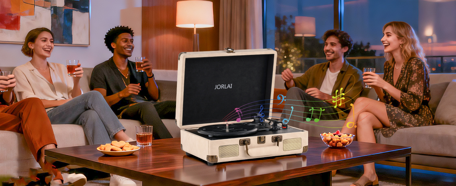 Portable Bluetooth Record Player with USB Playback Rechargeable Battery