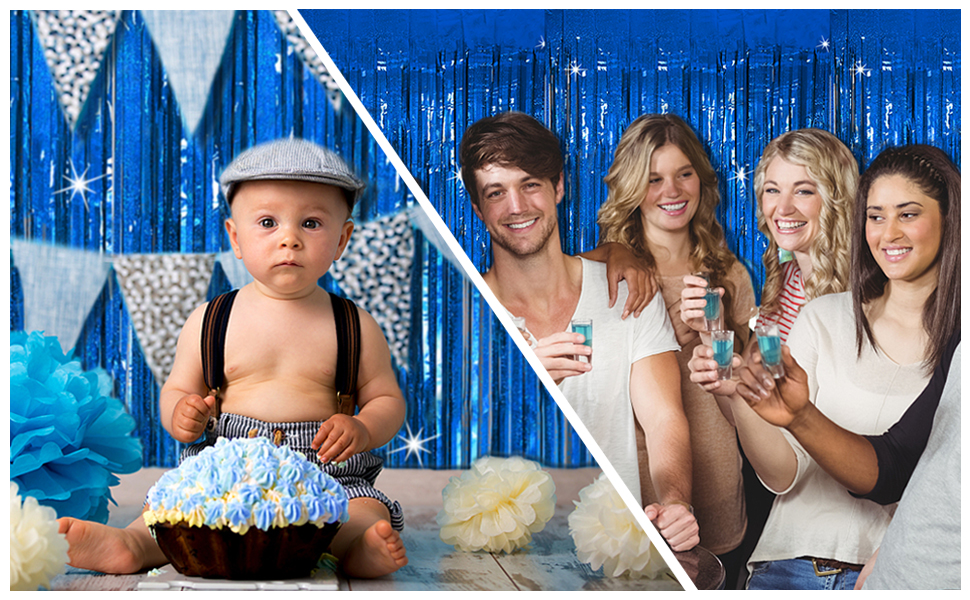 blue tinsel backdrop birthday party decorations tinsel curtain party streamers backdrop foil fringe