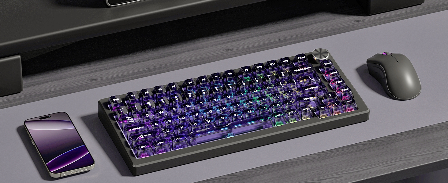 Purple Clear keycaps,Transparent keycaps,Jelly keycap Set,Shine Through key caps,MDA Profile