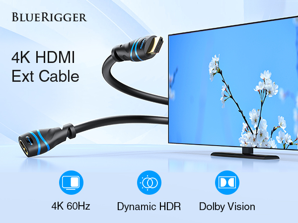 BLUERIGGER 4K HDMI extension cable 60Hz Dolby Vision Dynamic HDR 3D audio return channel ethernet
