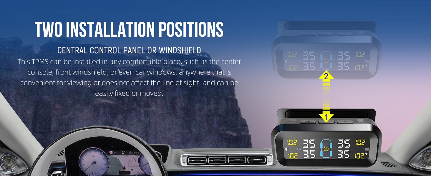 Tire Pressure Monitoring System with Solar &amp;amp; USB Charger-TPMS with 4 External Sensors &amp;amp; 6 Alarm Mode