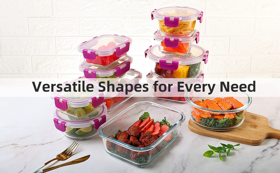 C CREST 12 Piece Meal Prep Glass Containers Set with Lids, Ideal for Food Storage and Freshness