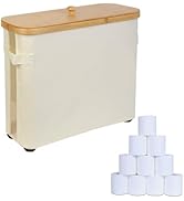 Toilet Paper Storage Basket, Toilet Paper Organizer with Bamboo Lid Handle for Bathroom, Free Sta...
