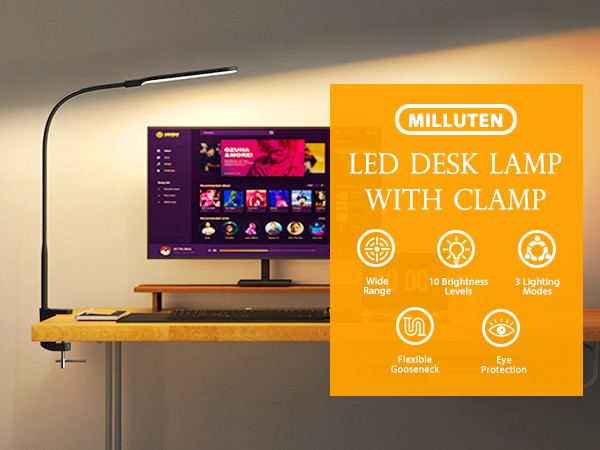 LED desk lamp with clamp