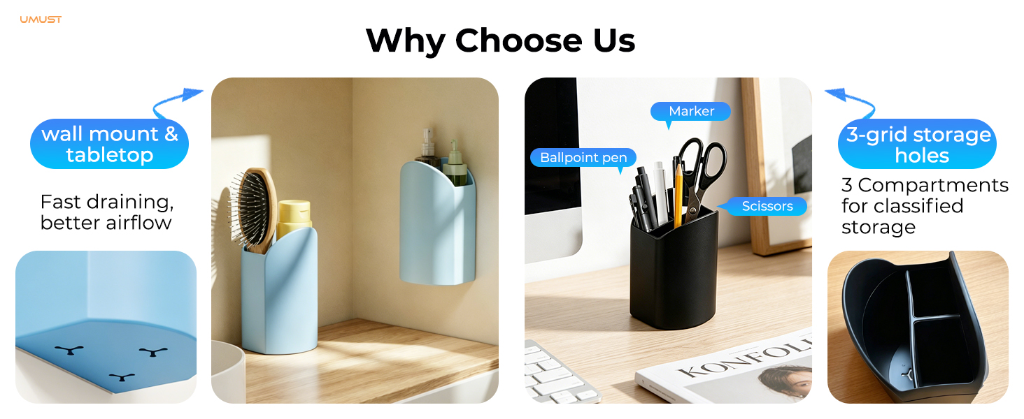 Wall-Mounted organizer for cosmetics, Kitchen straws, spoons, bathroom toothbrushes and toothpaste