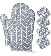 AUAUY Oven Mitts and Potholders BBQ Gloves-Oven Mitts and Pot Holders, Comfortable Cotton Heat Re...