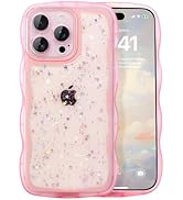 IAIYOXI Case for iPhone 16 Pro Max - Curly Wave Edge Design, Bling Glitter Star Shiny Case, Cute ...