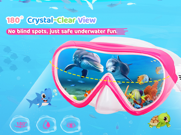 Kids Goggles with Nose Cover Kids Swim Goggles180° Clear View Snorkel Diving Mask for 5-15 Anti-Fog