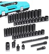 DURATECH 55-Piece Socket Set, 1/2’’ &amp; 6 Point Impact Socket Set, 7 Accessories included, 24 Both ...