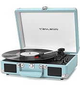 Vinyl Record Player with Treble &amp; Bass Gain Vintage 3-Speed Bluetooth Suitcase Portable LP Turnta...