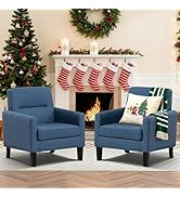 Accent Chairs Set of 2, Mid Century Modern Living Room Chairs Comfy Reading Chair with Upholstere...