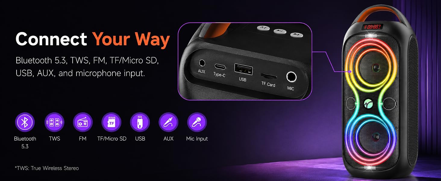 multiple inputs ports microphone usb aux tf card usb