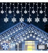 Qunlight Christmas Snowflake Icicle Lights,6.5ft 144LED Curtain Lights Outdoor with 12 Drops, 8 M...