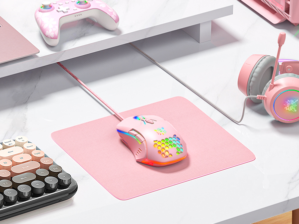 ONITOON pink gaming headset with G70 wireless bluetooth keyboard and cw902 wired computer mouse