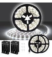 QENLAI USB LED 6500K Light Strip with Battery Box, 16.4ft Daylight White Under Cabinet Strip Ligh...
