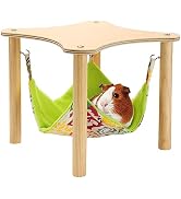 Guinea Pigs Hammock with Natural Wooden Stand - Hanging Hammock Bed for Piggies Chinchilla Hamste...