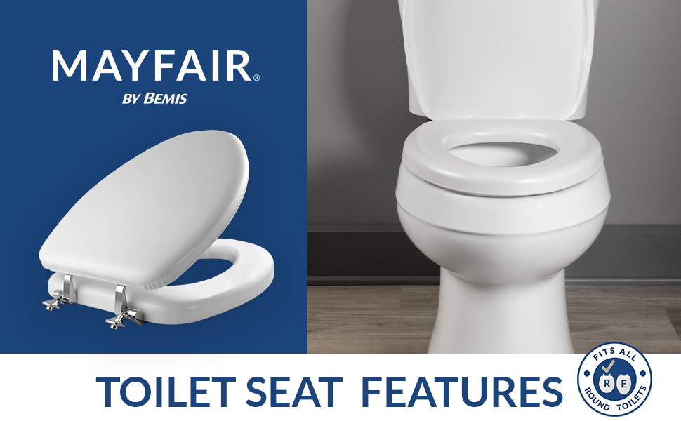 bemis mayfair toilet seat oval round padded cushion vinyl wood easy clean american toilet seat white