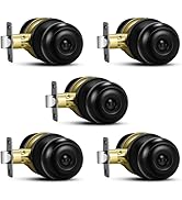 Plustool 5 Pack Matte Black Door Knobs, Privacy Door Knob with Lock, Interior Doorknobs with Roun...