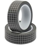 Mogoostry 2 Rolls Grid Washi Tapes 0.6inch Width Black Plaid Adhesive Paper Decorative Masking Ta...