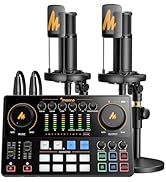 MAONO Podcast Equipment Bundle for 2: Audio Interface Mixer with 2 XLR Condenser Mic Noise Reduct...