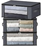 HomeHacks 3-Pack Clothes Organizer Storage Bags, 35L Storage Bins, Gray | Foldable Storage Box Co...