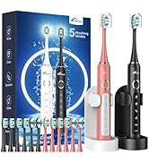 Rtauys 2 Pack Electric Toothbrush for Adults - 2 Rechargeable Electric Toothbrushes with 12 Brush...