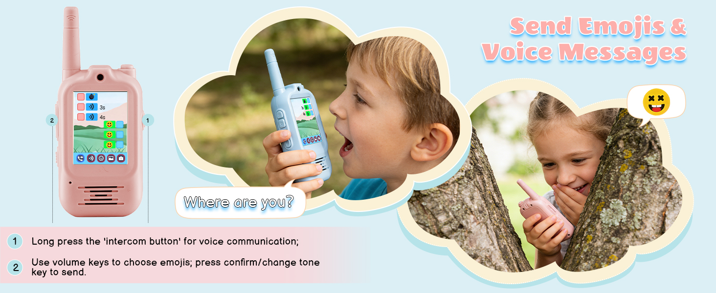 Help young children express themselves better with cute emojis they can send during chats.