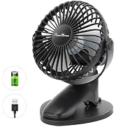 Portable Clip Fan Battery Operated,3 Speeds USB Rechargeable Mini Table Fan with Strong Airflow,3...