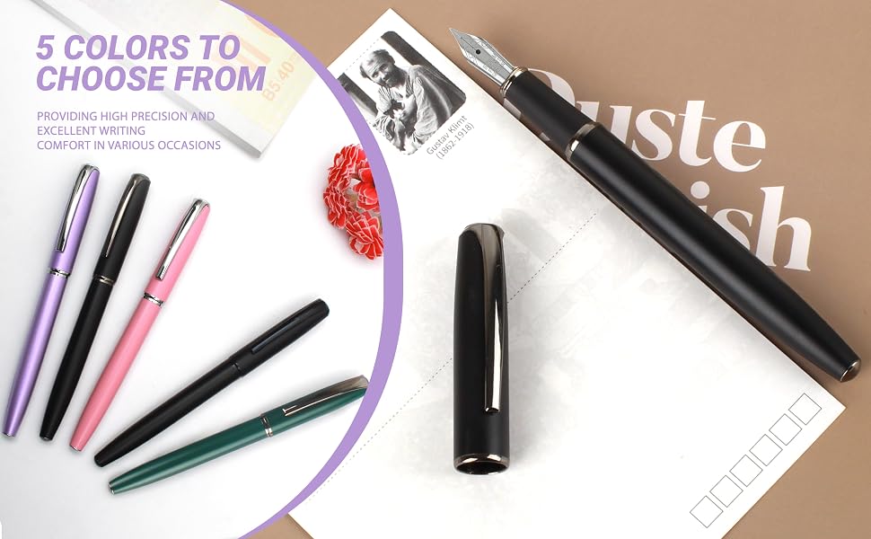 Text reads '5 COLORS TO CHOOSE FROM' and 'taste' partially visible. Array of multicolored cosmetic products including mascaras and eyeliners on white surface with magazine.
