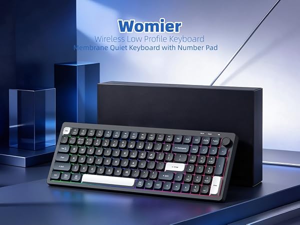 Wireless Low Profile Keyboard Membrane Quiet Keyboard with Number Pad