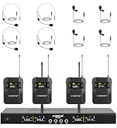 Phenyx Pro Wireless Microphone System, 4-Channel Wireless Mic Set w/ 4 Bodypacks and Headsets/Lap...